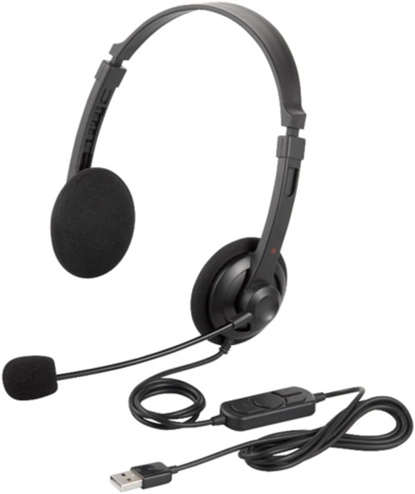 BUFFALO BSHSUH12BK Binaural Headband Headset, USB Connection, Black