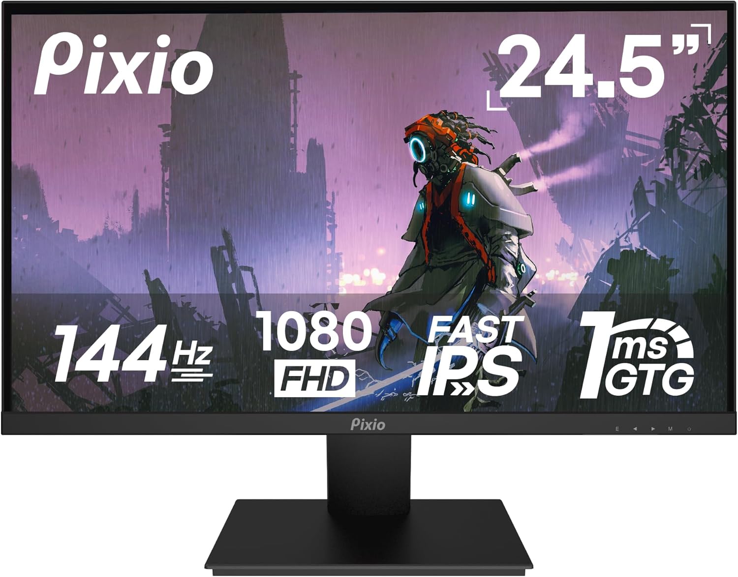 Pixio PX257 Prime 24.5″ (24″/25″ Equivalent) 144Hz Refresh Rate FHD 1080p Resolution High Speed Nano IPS Panel 1ms GTG Response Time Gaming Monitor with Adaptive Sink Support 24″